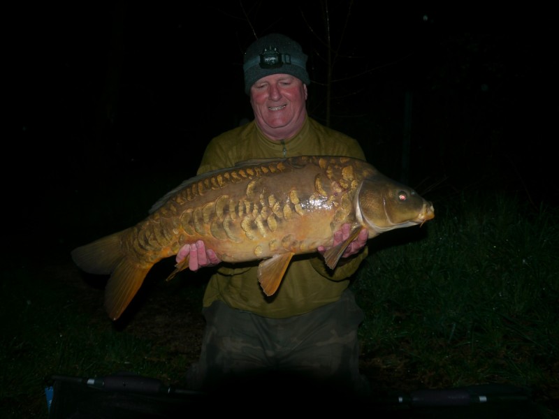 Nigel with the first part of his brace of zig caught fish 18ft black foam was the downfall of this 27lb mirror